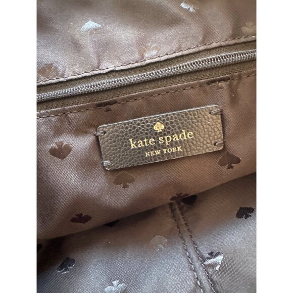 Kate Spade New York Black & White Striped Tote Bag Leather Handles Zip Closure - Picture 3 of 7